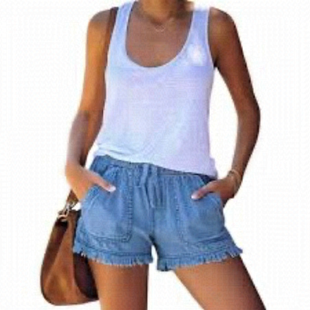 ⭐️KISSMODA Denim Drawstring Elastic Waist Frayed Hem Loose Hot Boho Shorts⭐️
